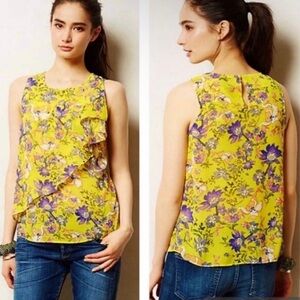 HD in Paris Anthropolgie Yellow Floral Flowy Lightweight Tank Size 4